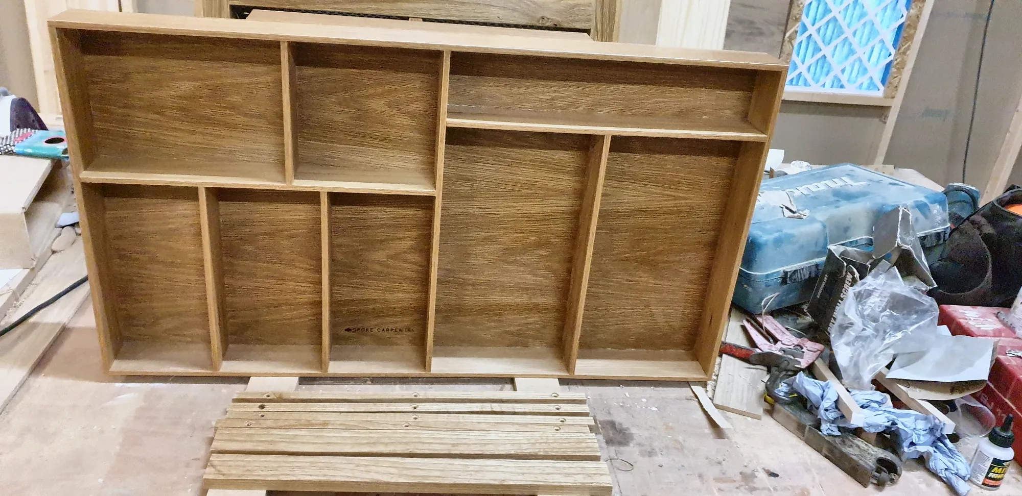 Oak drawer organiser before fitting