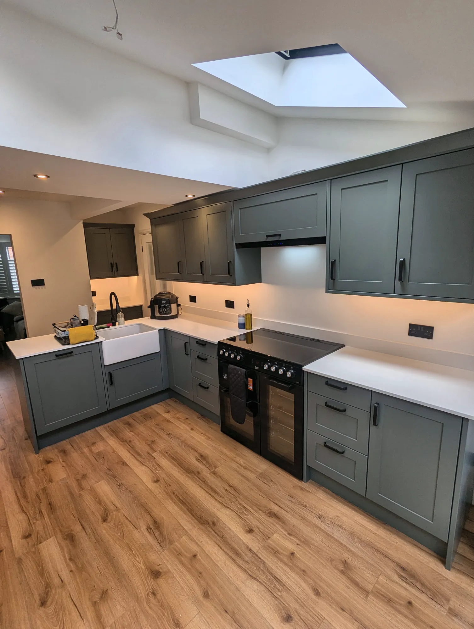 The kitchen beneath its roof lantern