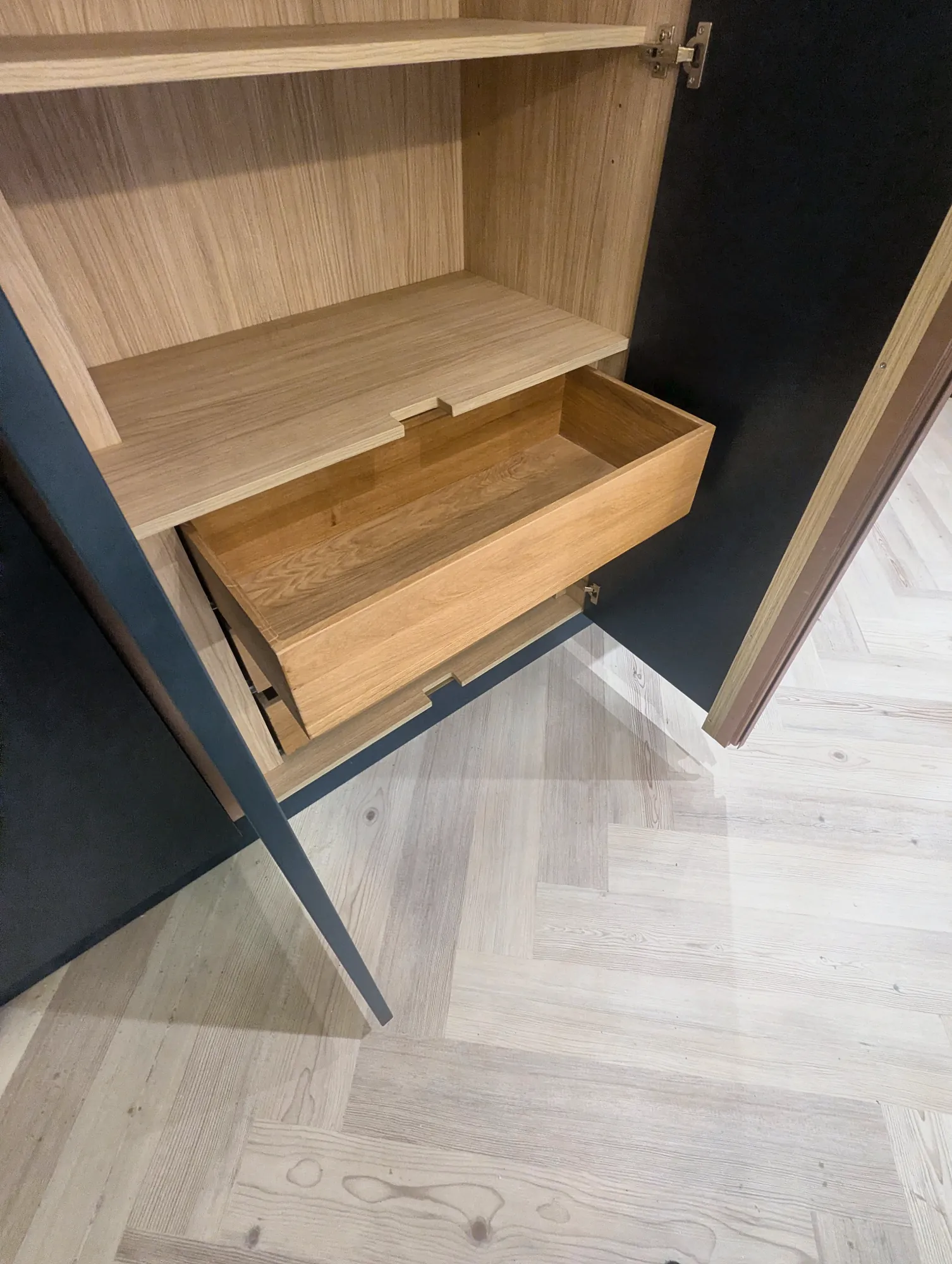Internal oak drawer inside the larder