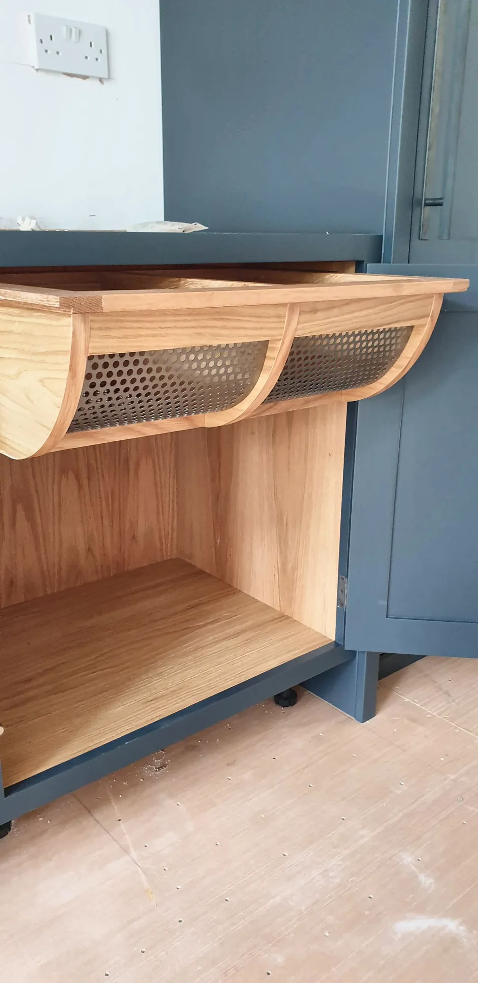 Curved oak bread drawer